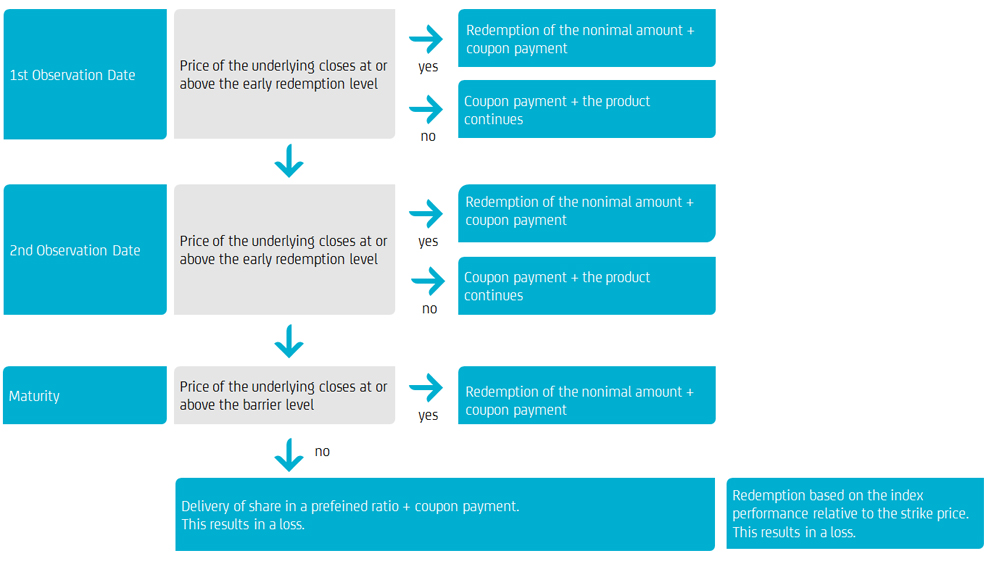 Redemption profile of a HVB Express Reverse Convertible Protect on Indices